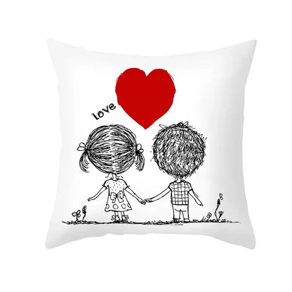Love heart sketch white & red pillow cover bedroom decor