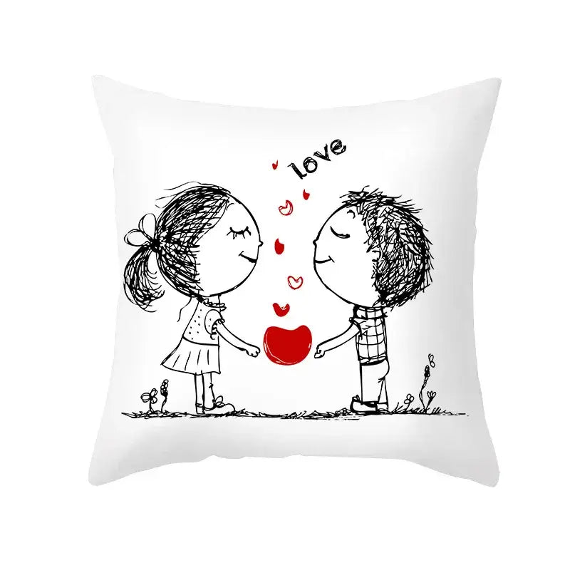 Love heart sketch white & red pillow cover bedroom decor