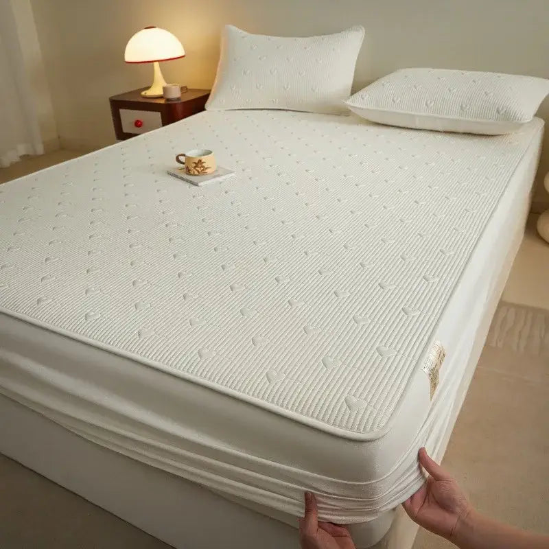 White love pattern cotton fitted sheet bedroom mattress pad