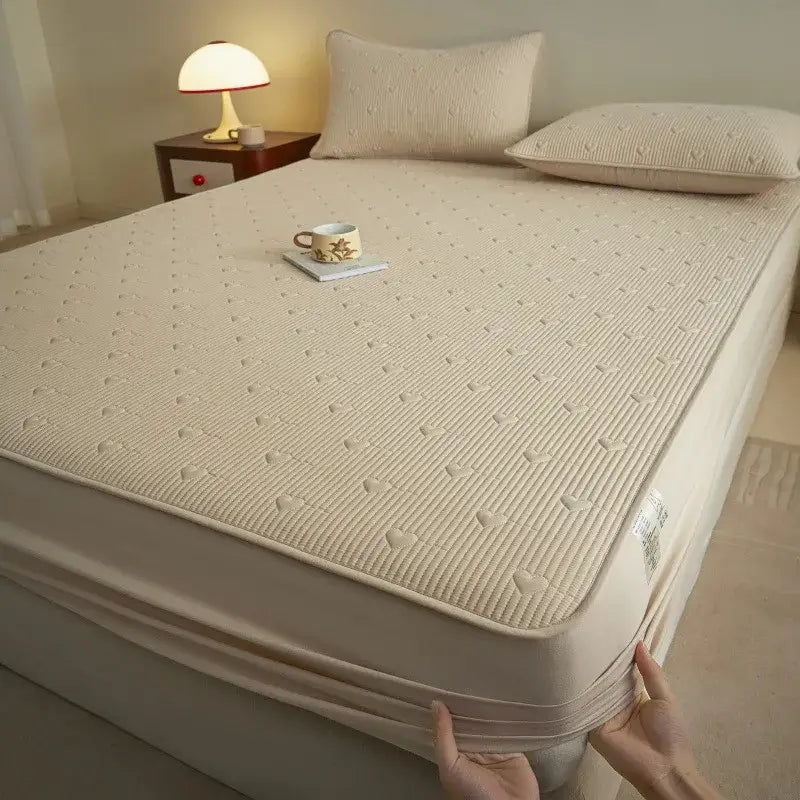 White love pattern cotton fitted sheet bedroom mattress pad