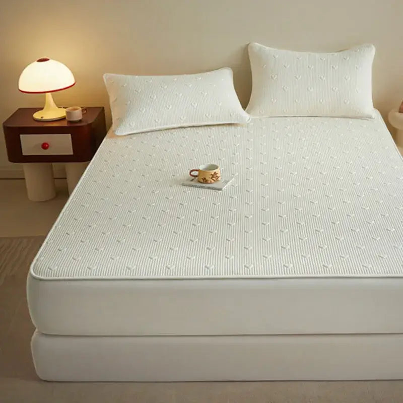 White love pattern cotton fitted sheet bedroom mattress pad