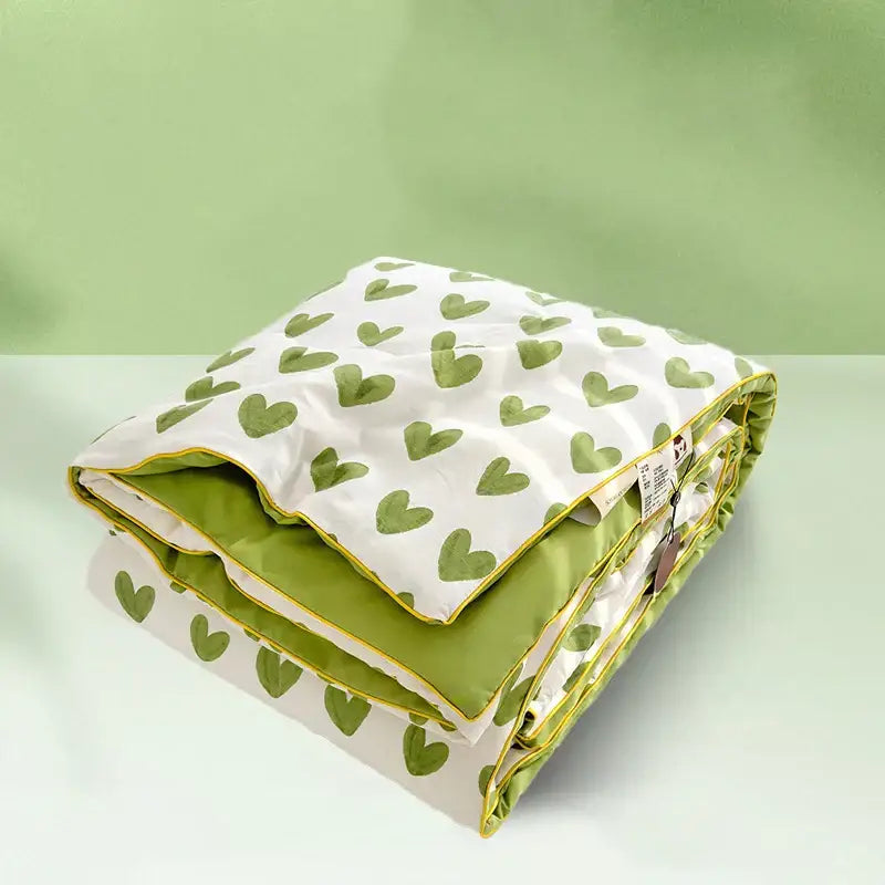 White & olive green love print soft summer quilt bedroom bedding