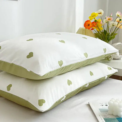 Love printed pillowcase set white & olive green bedroom decor