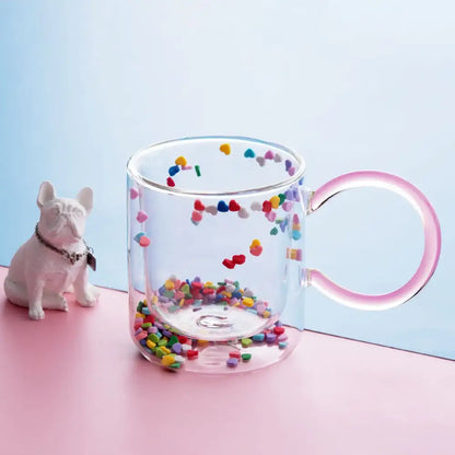 Kawaii pink heart quicksand glass cup kitchen love quicksand double