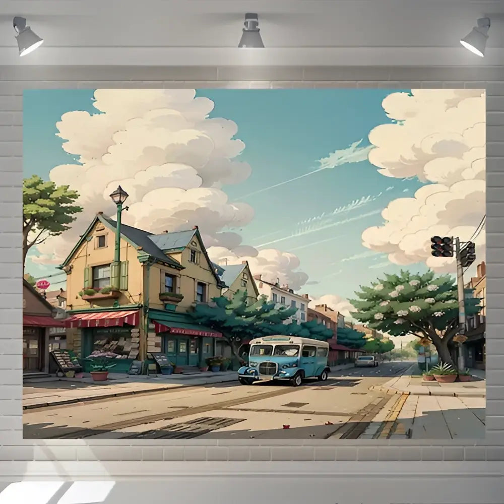 Cartoon love street landscape wall hanging tapestry for bedroom decor