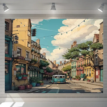 Cartoon love street landscape wall hanging tapestry for bedroom decor