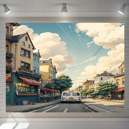 Cartoon love street landscape wall hanging tapestry for bedroom decor