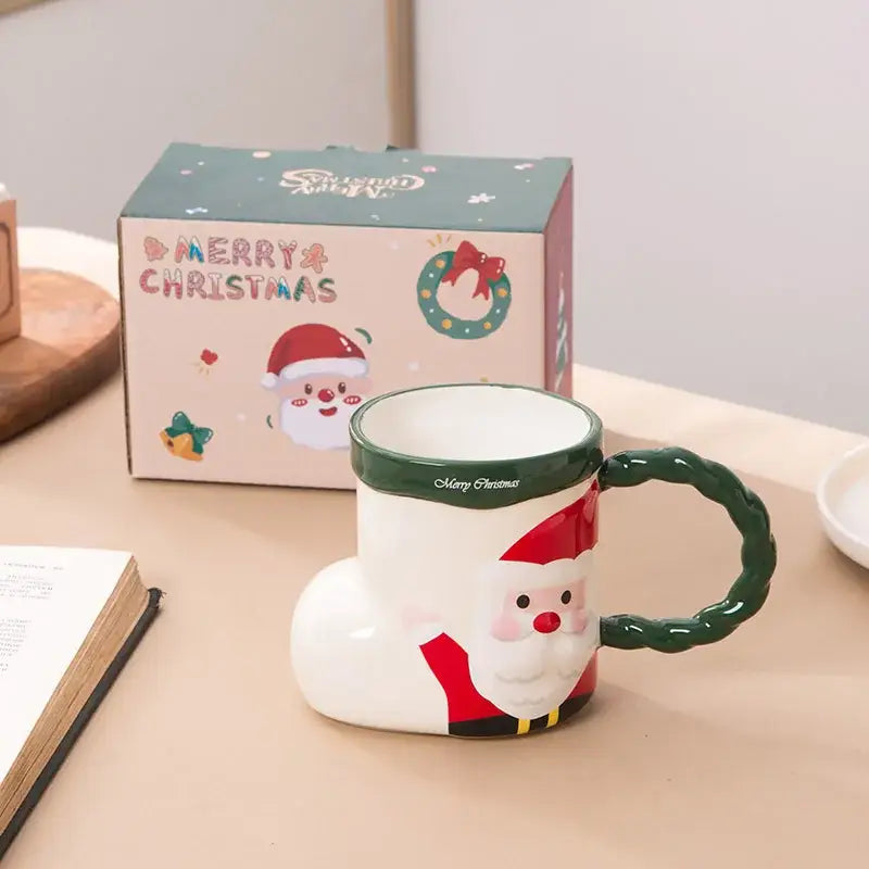Lovely christmas socks ceramic mug red & green kitchen gift cup