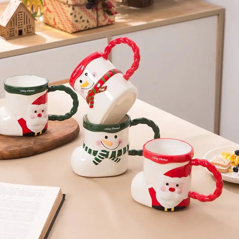 Lovely christmas socks ceramic mug red & green kitchen gift cup