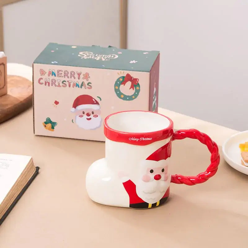 Lovely christmas socks ceramic mug red & green kitchen gift cup