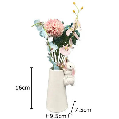 White rabbit ceramic vase with bunny figurine bedroom table decor