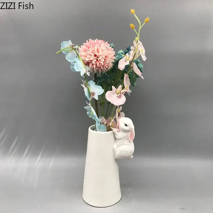 White rabbit ceramic vase with bunny figurine bedroom table decor