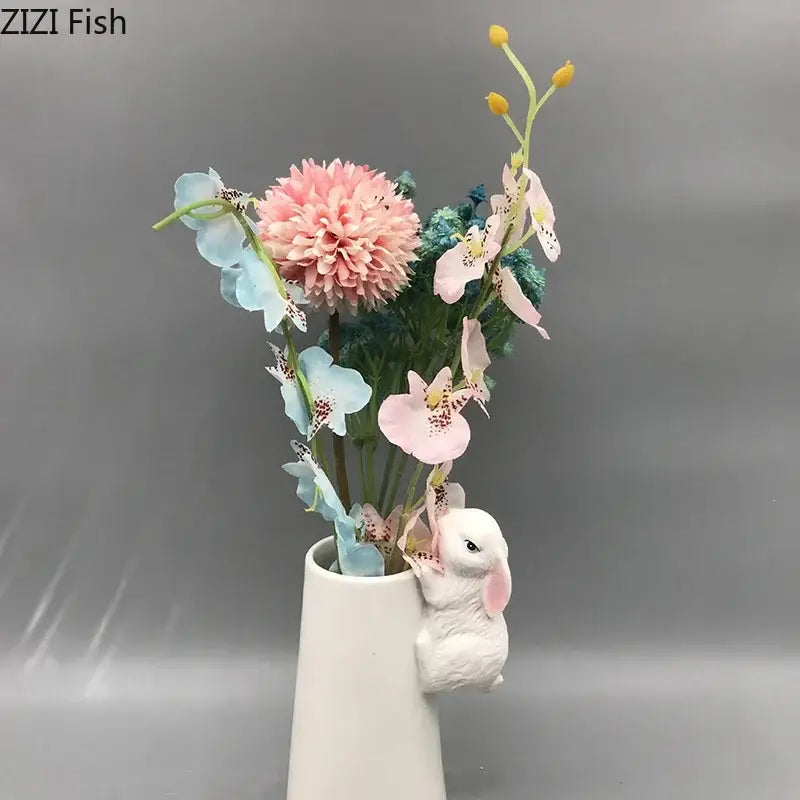 White rabbit ceramic vase with bunny figurine bedroom table decor