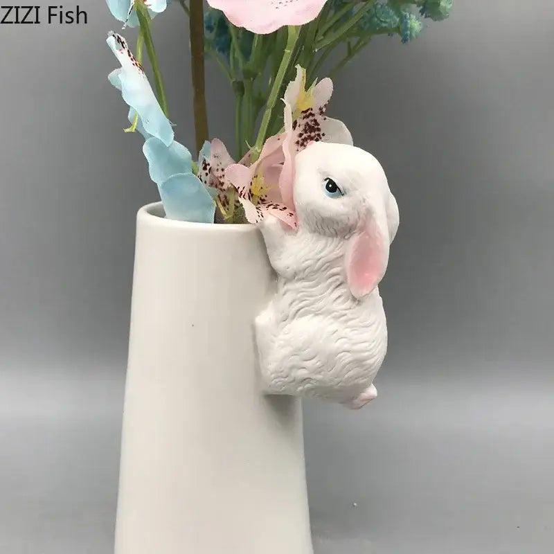 White rabbit ceramic vase with bunny figurine bedroom table decor