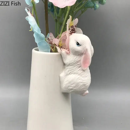 White rabbit ceramic vase with bunny figurine bedroom table decor
