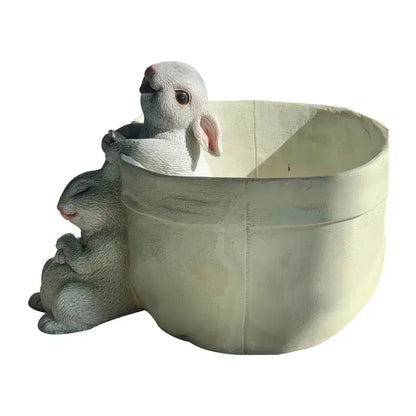 Lovely white resin rabbit garden flowerpot garden decor