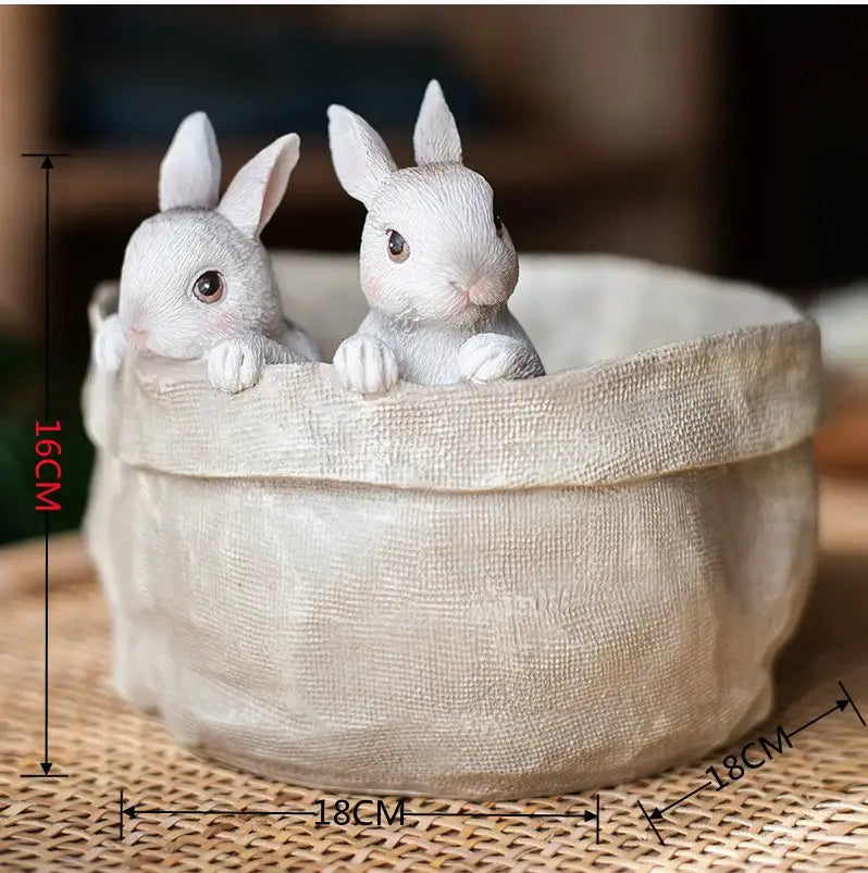 Lovely white resin rabbit garden flowerpot garden decor