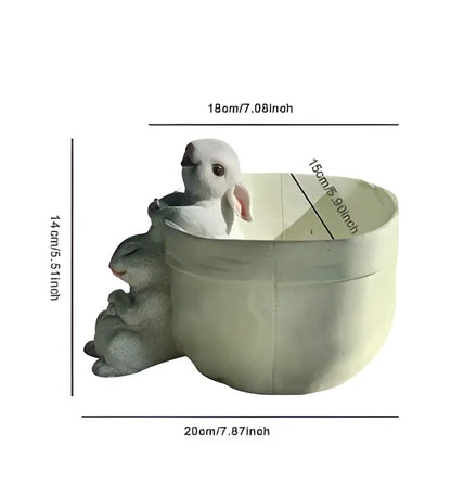 Lovely white resin rabbit garden flowerpot garden decor