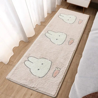 Lovely rabbit pink bedside rug for girls bedroom