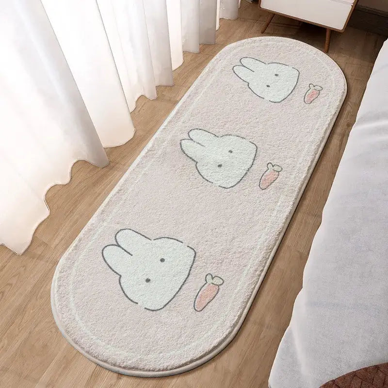 Lovely rabbit pink bedside rug for girls bedroom