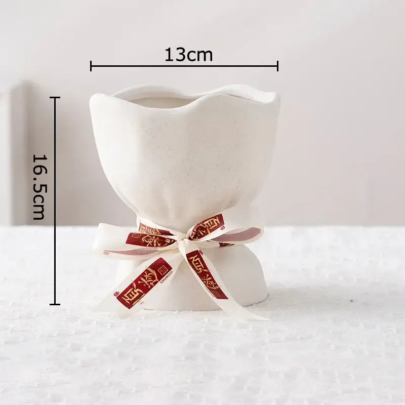 Lovely white ribbon ceramic vase set for bedroom aesthetic decor