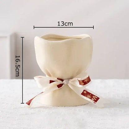 Lovely white ribbon ceramic vase set for bedroom aesthetic decor