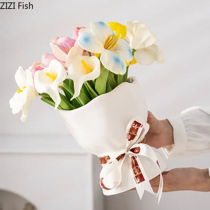 Lovely white ribbon ceramic vase set for bedroom aesthetic decor