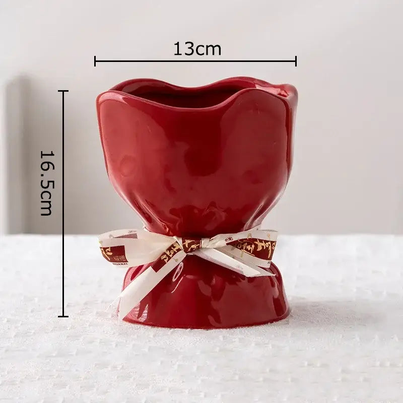 Lovely white ribbon ceramic vase set for bedroom aesthetic decor