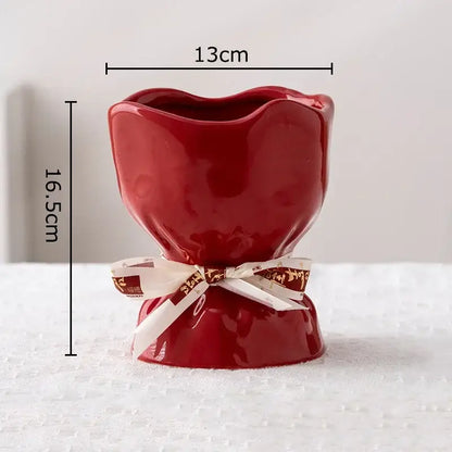 Lovely white ribbon ceramic vase set for bedroom aesthetic decor