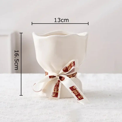 Lovely white ribbon ceramic vase set for bedroom aesthetic decor