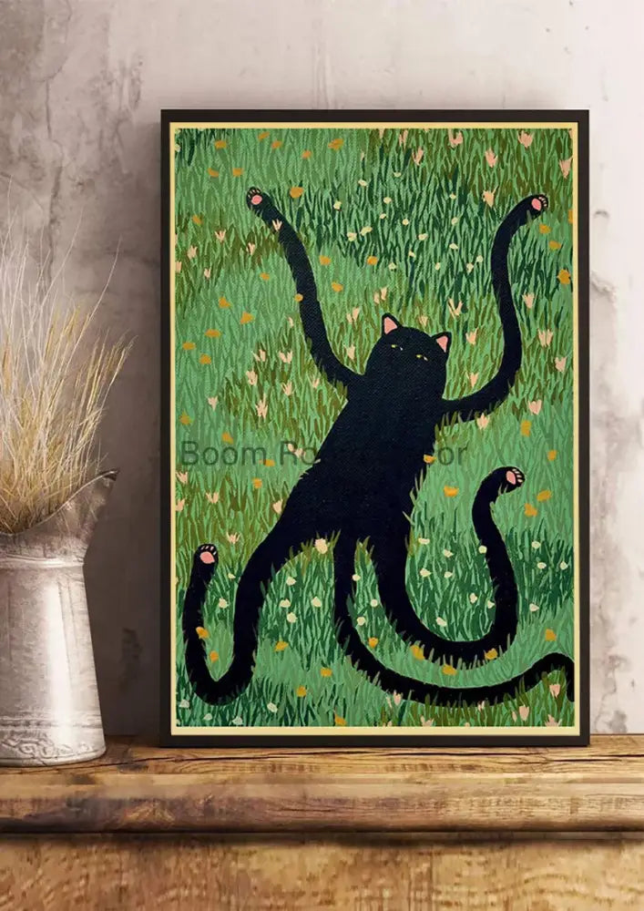 Whimsical black and white cat paper poster set for bedroom decor