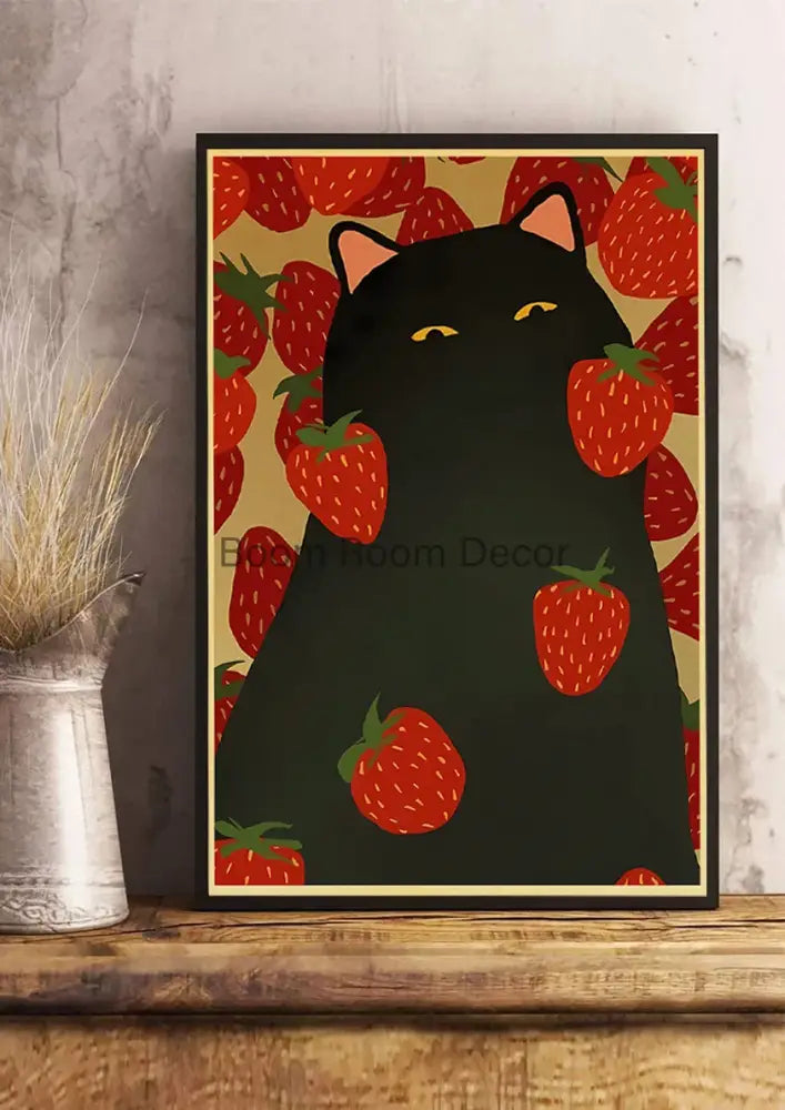 Whimsical black and white cat paper poster set for bedroom decor