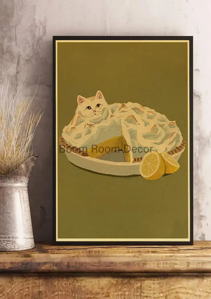 Whimsical black and white cat paper poster set for bedroom decor