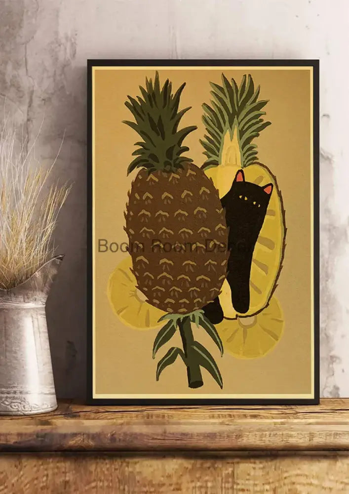 Whimsical black and white cat paper poster set for bedroom decor