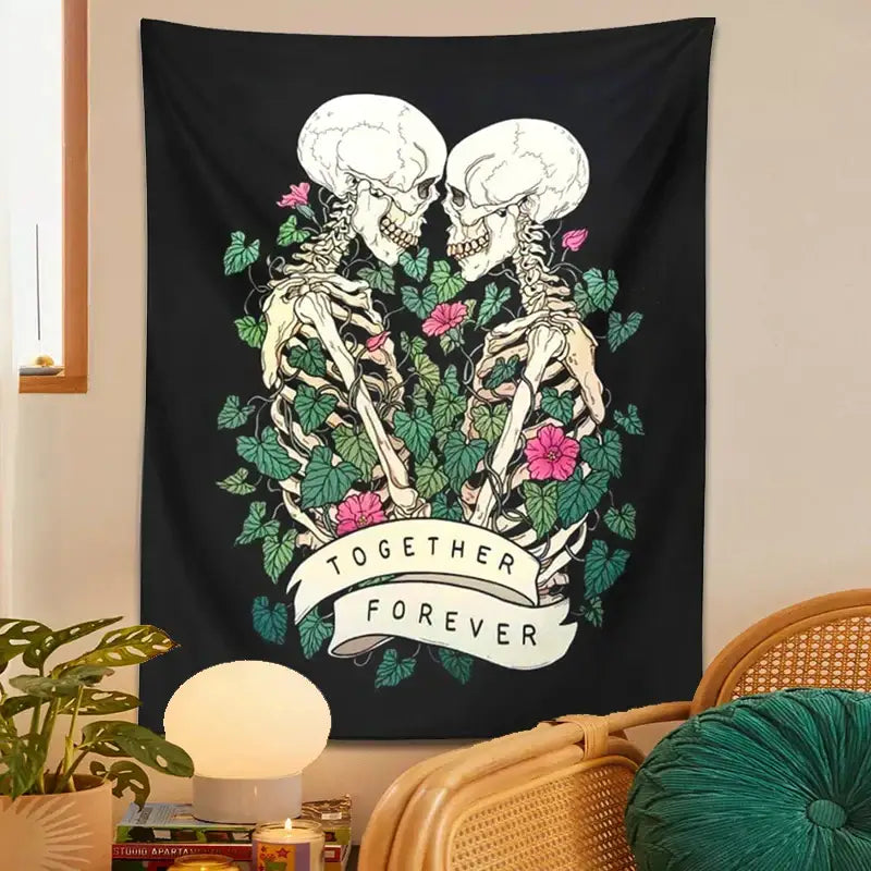 Boho black and pink lover skeleton tapestry wall hanging bedroom decor