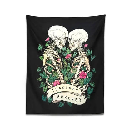 Boho black and pink lover skeleton tapestry wall hanging bedroom decor