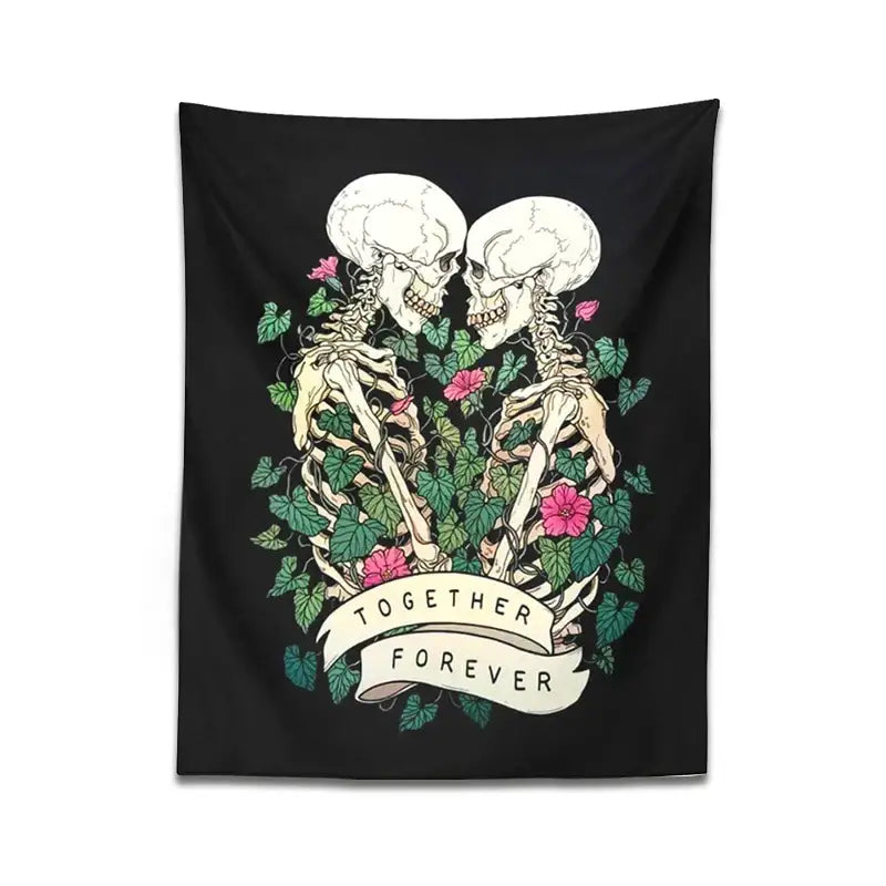 Boho black and pink lover skeleton tapestry wall hanging bedroom decor