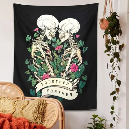 Boho black and pink lover skeleton tapestry wall hanging bedroom decor