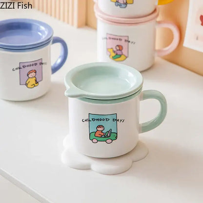lovers cartoon pattern porcelain mug with lid dining room