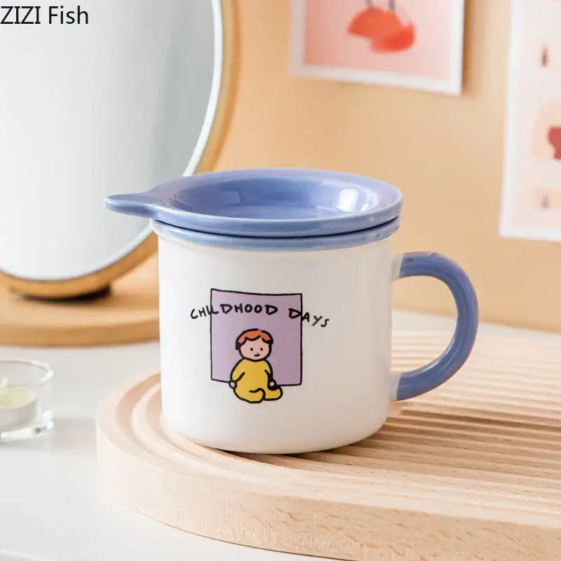 lovers cartoon pattern porcelain mug with lid dining room