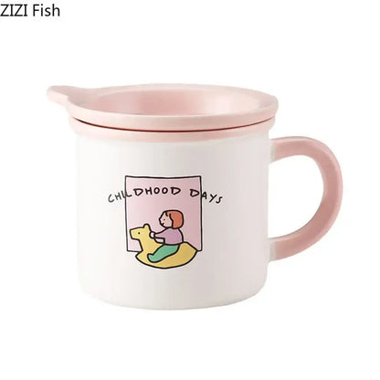 lovers cartoon pattern porcelain mug with lid dining room