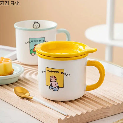 lovers cartoon pattern porcelain mug with lid dining room