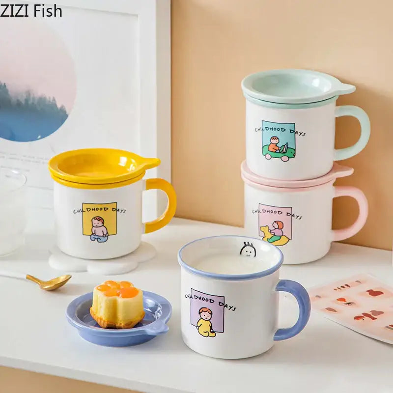 lovers cartoon pattern porcelain mug with lid dining room