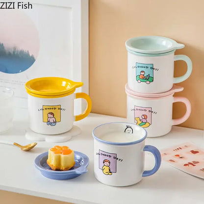 lovers cartoon pattern porcelain mug with lid dining room