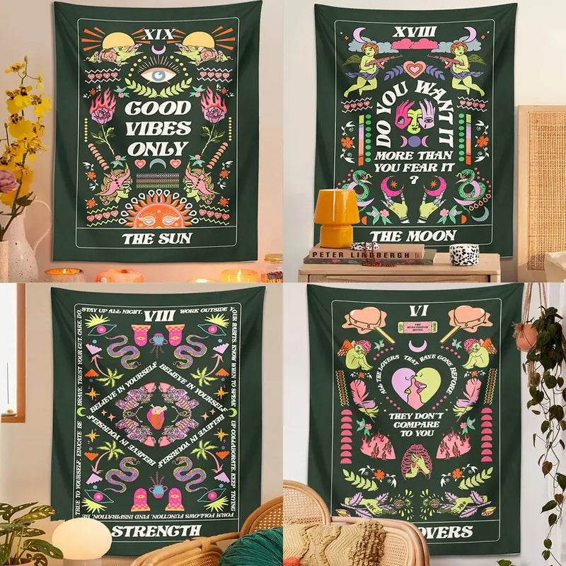 Psychedelic dark green lovers tapestry bedroom wall hanging
