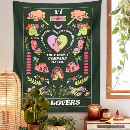 Psychedelic dark green decorbites lovers tapestry bedroom wall hanging