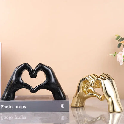 Glossy gold silver & black gesture heart sculpture living room decor