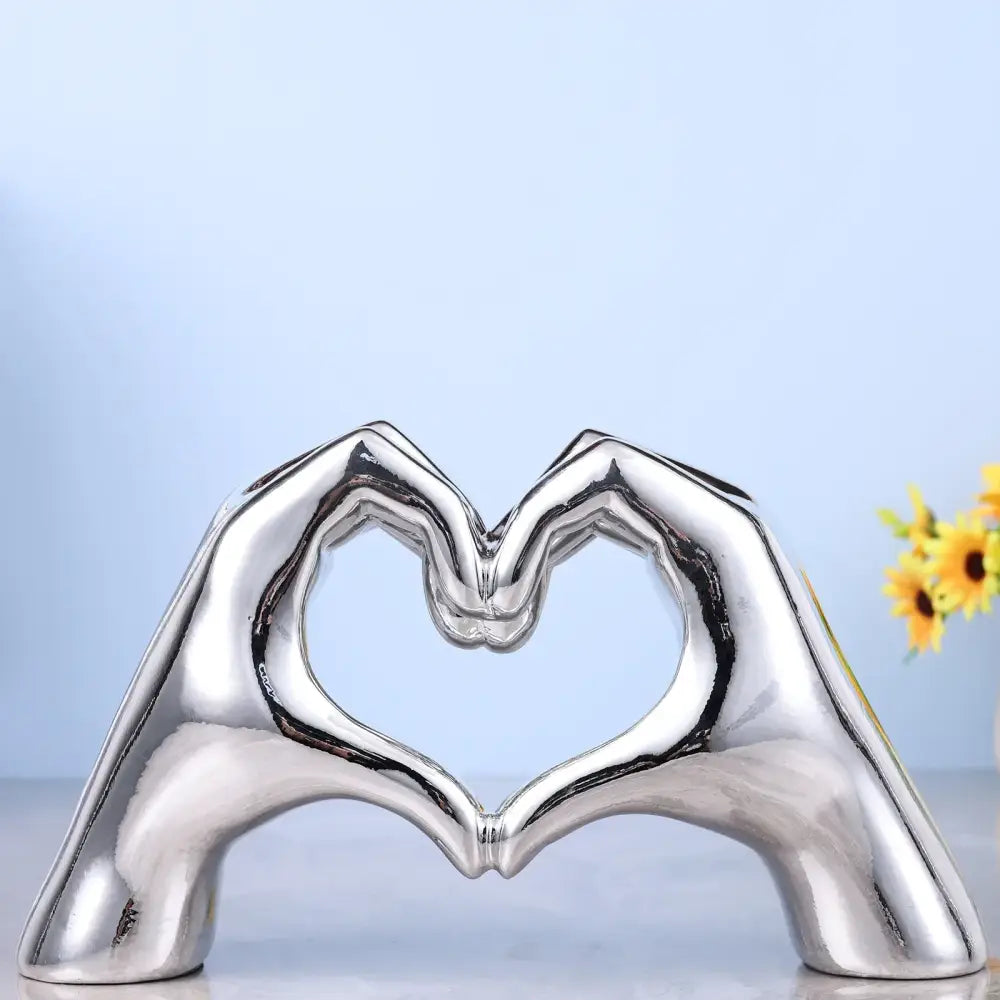 Glossy gold silver & black gesture heart sculpture living room decor