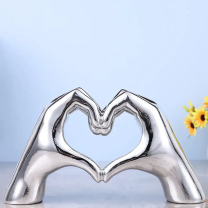 Glossy gold silver & black gesture heart sculpture living room decor