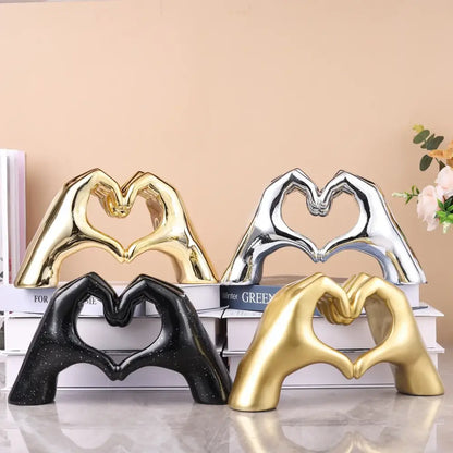 Glossy gold silver & black gesture heart sculpture living room decor